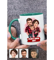 Üç Kişilik Aileye İlginç Hediye Karikatürlü Yeşil Kupa Bardak
