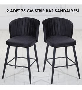 2 ADET STRİP 75 CM OTURUM YÜKSEKLİĞİ ADA MUTFAK VE BAR SANDALYESİ - BABYFACE KUMAŞ - METAL AYAK