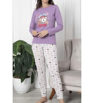 Kadın Pijama Takımı Uzun Kollu Pamuklu LİLA