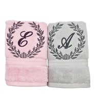 Kişiye Özel El Havlusu 30x50 2 li set Pembe - Gri