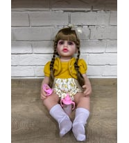 Örgülü Saçlı Elbiseli Biberon ve Emzikli Reborn Et Bebek - Aksesuarlı Oyuncak Bebek (45 cm)