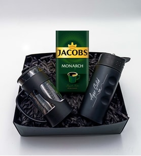 Kişiye Özel Siyah Çelik Termos & Jacobs Filtre Kahve & French Press Hediye Seti