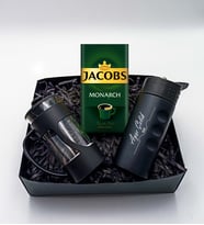 Kişiye Özel Siyah Çelik Termos & Jacobs Filtre Kahve & French Press Hediye Seti