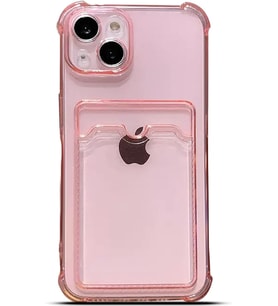 Teknomoda Apple iPhone 13 Kılıf Kartlıklı Anti Şok Korumalı Şeffaf Silikon Pembe