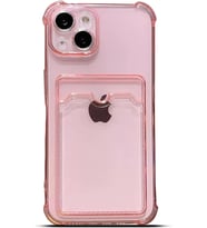 Teknomoda Apple iPhone 13 Kılıf Kartlıklı Anti Şok Korumalı Şeffaf Silikon Pembe