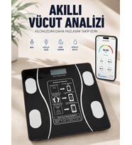 Akıllı Vücut Analiz Baskülü Bluetooth Bağlantılı 4 Sensörlü Lcd Ekranlı Dijital Tartı