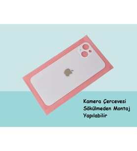Tkgz - iPhone 14 PLUS Arka Pil Batarya Kapağı - Cam kapak Geniş Lens Deliği - BEYAZ