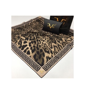Leopar Desen Black Seri Twill Eşarp Eşarp Askısı ile Birlikte 90x90 cm BEYAZ-SAR