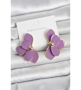 Mor Mineli Lotus Model Pirinç Kadın Küpe - TJ-BKP11735