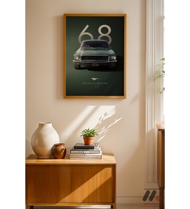 Ford Mustang Bullitt 1968 Poster, Ahşap Çerçeveli Duvar Tablosu - Oto Severlere Özel