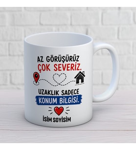 Kişiye Özel Uzak Mesafe Arkadaşlık Tasarımlı İsimli Seramik Kupa Bardak