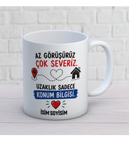 Kişiye Özel Uzak Mesafe Arkadaşlık Tasarımlı İsimli Seramik Kupa Bardak
