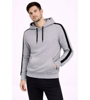 Erkek Şeritli Kapüşonlu Sweatshirt Oversize 3 Iplik Pamuklu - Gri