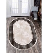 Bej Çerçeveli Kaymaz Tabanlı Yıkanabilir Oval Halı AR988 - 100 x 160 cm