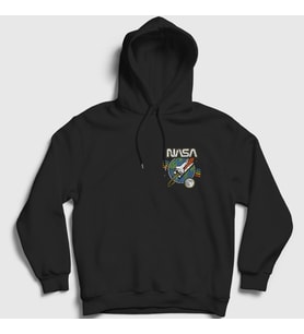 Presmono Unisex Siyah Rocket Nasa Space Uzay Kapüşonlu Sweatshirt 369401tt
