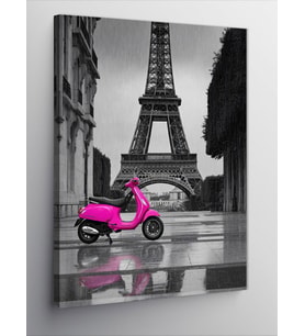 Kanvas Tablo Eiffel Kulesi Ve Pembe Vespa