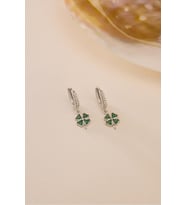 925 Ayar Gümüş Rodyum Kaplama 10 mm Sallantılı Yeşil Yonca Küpe