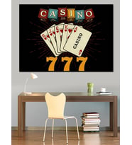 Poker Kartları Kumarhane Işıkları Dekoratif Kanvas - Mdf Ahşap Tablo