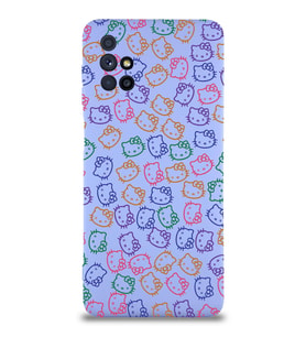 Samsung Galaxy M51 Uyumlu Lansman Kılıf Hello Kitty Tasarımlı İçi Kadife Kapak-Lila (Şeffaf)