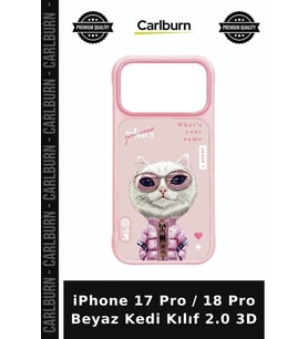 iPhone 17 Pro / 18 Pro Beyaz Kedi Kılıf 2.0 3D Popüler Modaya Uygun Günlük