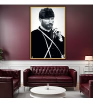 Metal Çerçeveli Temperli Cam Tablo Siyah Beyaz Kalpaklı Atatürk (Gold)