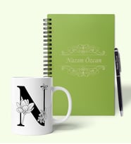 Kişiye Özel Ahşap Yeşil Defter Kalem Kupa Hediye Seti