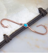 925 Ayar Oval Opal Taşlı Balık Sırtı Gümüş Bileklik (Rose)