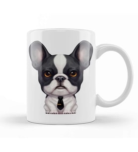 Brindle Pied French Bulldog Wearing A Tie Kupa Bardak Porselen