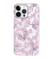 Apple iPhone 14 Pro Uyumlu Kapak Floral Pembe Tasarımlı Şeffaf Silikon Kılıf