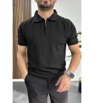 Erkek Desenli Polo Yaka Tişört Siyah Edw457