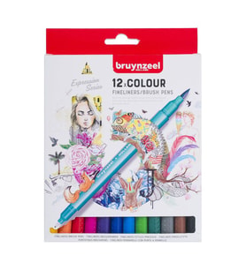 Bruynzeel Fineliner / Brush Pen Çift Taraflı Kalem Seti 12 Renk 