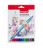 Bruynzeel Fineliner / Brush Pen Çift Taraflı Kalem Seti 12 Renk 