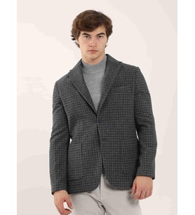 Koyu Mavi Erkek Slim Fit Ekose Desenli Mono Yaka Ceket (K.Mavi)