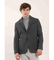 Koyu Mavi Erkek Slim Fit Ekose Desenli Mono Yaka Ceket (K.Mavi)