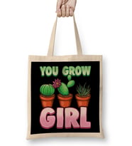 You Grow Girl Gardening Pun Planting Succulents Bez Çanta Uzun Saplı