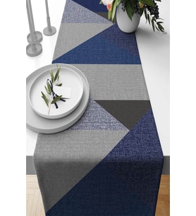 Lacivert Geometrik Desenli Premium Masa Örtüsü Runner RNR610