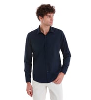 Lacivert Slim Fit Düz Slim Yaka Pamuklu Uzun Kollu Spor Gömlek