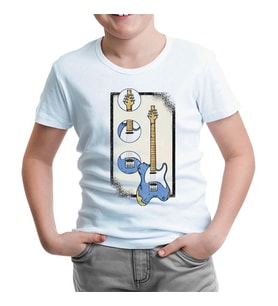 A Blue Electric Guitar and Its Parts Beyaz Çocuk Tshirt
