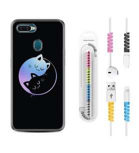 Oppo A5S A15 A16 A54 A55 A73 A74 Kılıf Kablo Koruma Spiral Silikon Love Cats 1604