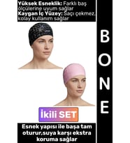 #Bone Konforlu Esnek Yumuşak Havuz Deniz Yüzme Kaygan İç Yüzey Şık Su Geçirmez Saç Bonesi İkili SET