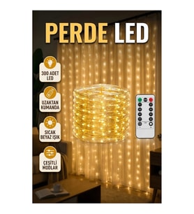 300 LED 3x3 Metre Perde Işık Sıcak Beyaz Dekoratif Aydınlatma