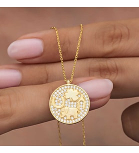 925 Ayar Gümüş Gold Kaplama Fil Motifli Şans Kolyesi