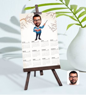 BK Gift Kişiye Özel 15x21 cm Fotoğraf Kartlı Erkek Öğretmen Karikatürlü Şövaleli 2024 Takvim-2