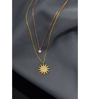 925 Ayar Gümüş Gold-rose Kaplama Zirkon Taşlı Asansörlü Tektaş Ve Güneş Kolye