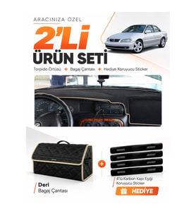 e-biz OPEL OMEGA (1993-2003) Uyumlu Torpido Örtüsü + Deri Bagaj Çantası Seti - Siyah-Bej - OP013