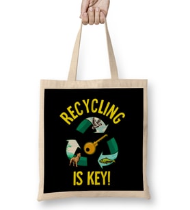 Recycling Is Key Cute Eco Environment Health Bez Çanta Uzun Saplı