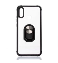 Huawei P Smart 2019 Kılıf Yüzüklü Standlı TPU Şeffaf Yüzey Anti Shock Colorful Edge Design (Siyah)