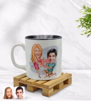 BK Gift Kişiye Özel Sevgililer Karikatürlü İçi Siyah Renkli Kupa Bardak Model 19