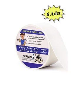 Çift Taraflı Bant Köpük Bant 45mm x 2mt 6 Adet Çerçeve Tablo Halı Yapıştırma Bandı İç Ve Dış Mekan Süper Güçlü Köpük Bant