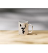 Geyik Başı Siluet Logo Çift Taraflı Baskılı Porselen Kupa Bardak